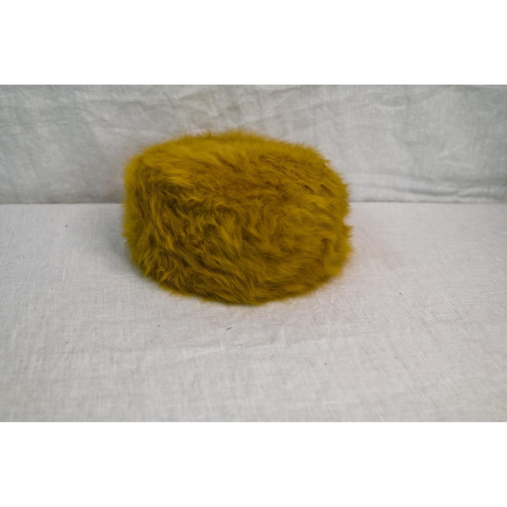 Vintage Yellow Furry Pillbox Hat Faux Fur Textured Teen 20 Inch Retro Accessory